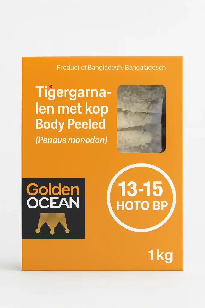 Golden ocean tigerprawns with head body peelded 13/15 hoto (1kg)